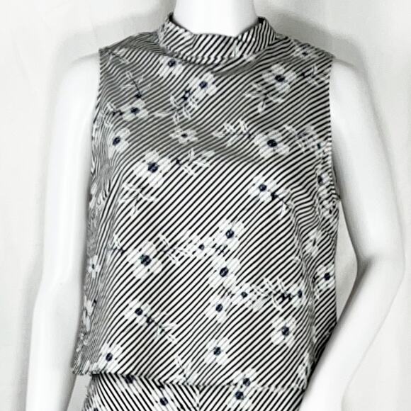 After Market White Black Stripe &Daisy Print Sleeveless High Neck Romper SzS NWT - Picture 9 of 16